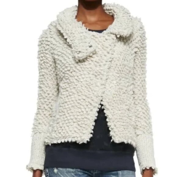 IRO Caty Looped Knit Cream Jacket Teddy Coat Alpaca Wool Womans 42